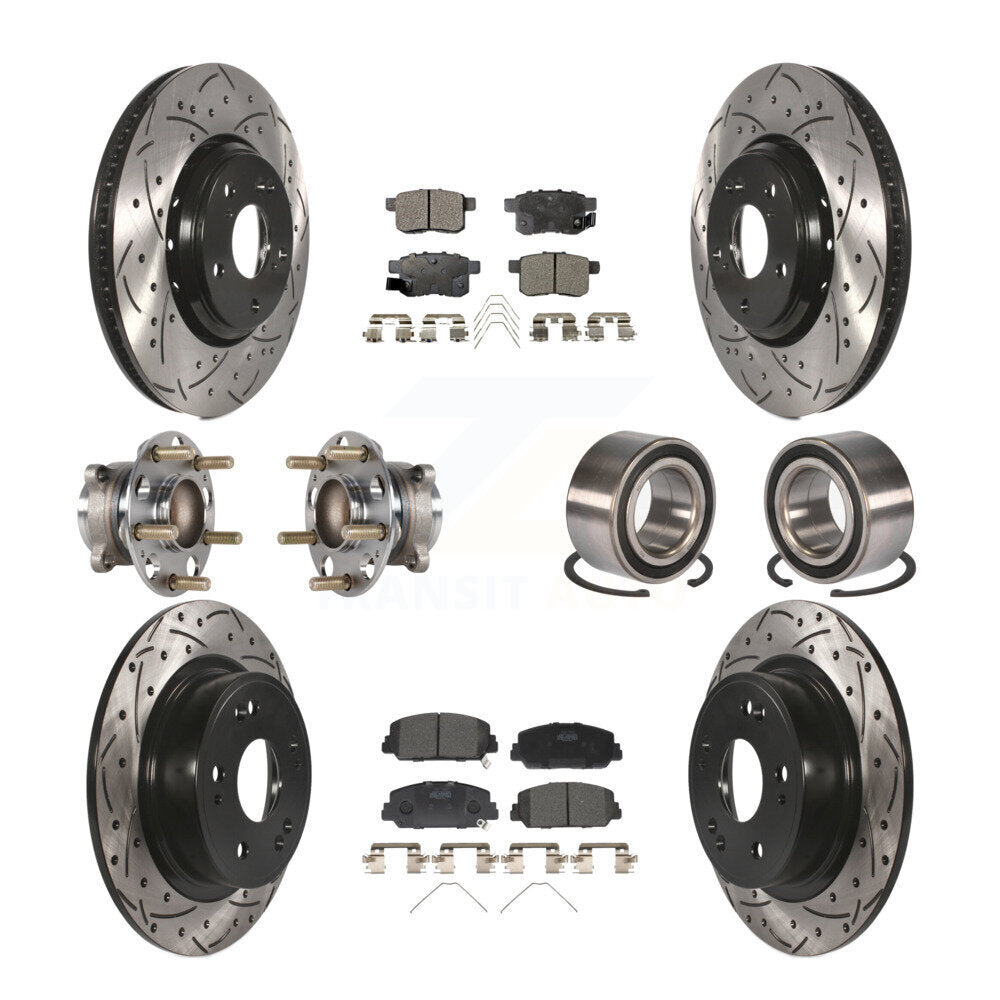 Hub Bearing Coated Disc Brake Rotor & Pad Front Rear Kit (10Pc) For Honda Accord