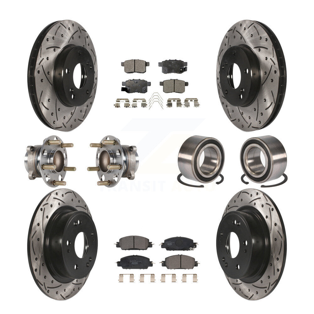Hub Bearing Coated Disc Brake Rotor & Pad Front Rear Kit (10Pc) For Honda Accord
