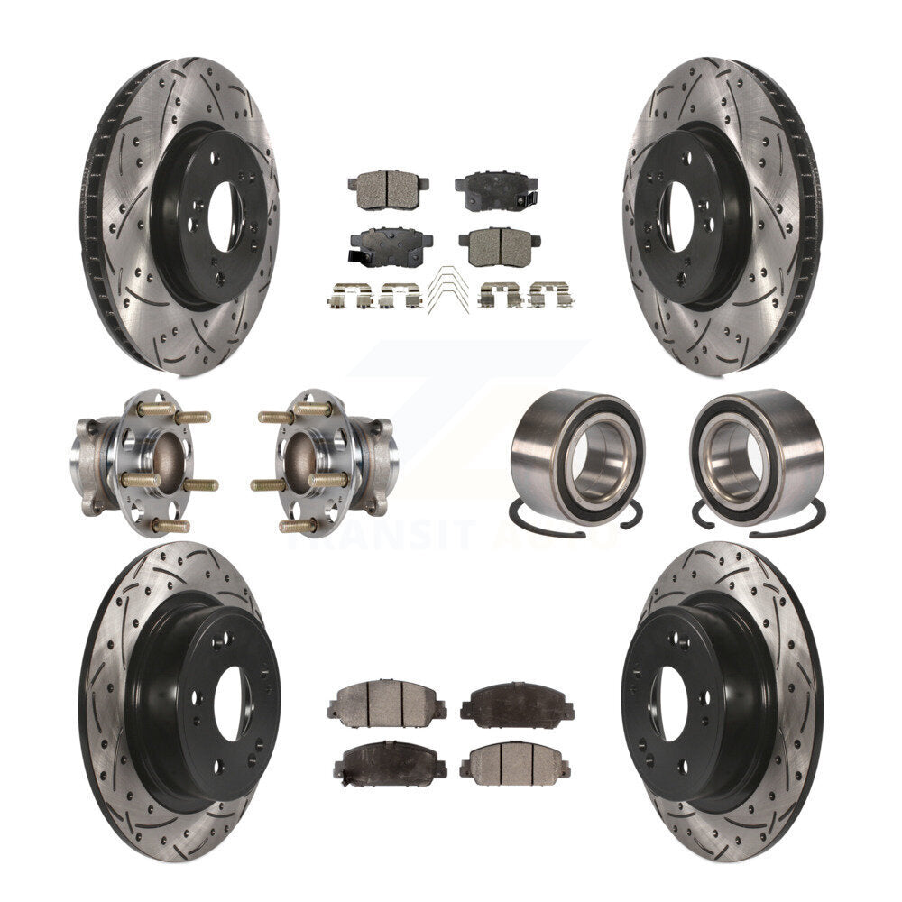 Hub Bearing Coated Disc Brake Rotor & Pad Front Rear Kit (10Pc) For Honda Accord