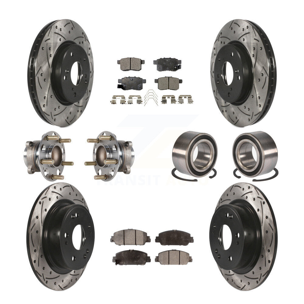 Hub Bearing Coated Disc Brake Rotor & Pad Front Rear Kit (10Pc) For Honda Accord