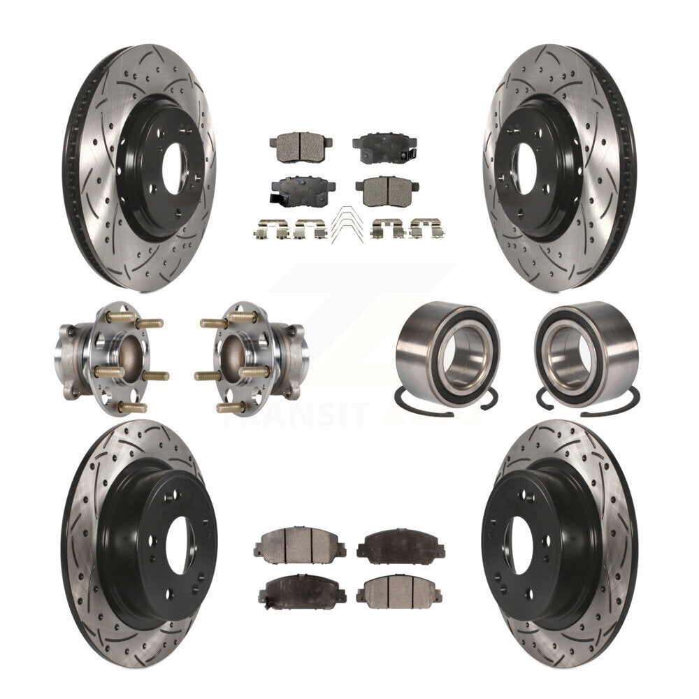 Hub Bearing Coated Disc Brake Rotor & Pad Front Rear Kit (10Pc) For Honda Accord