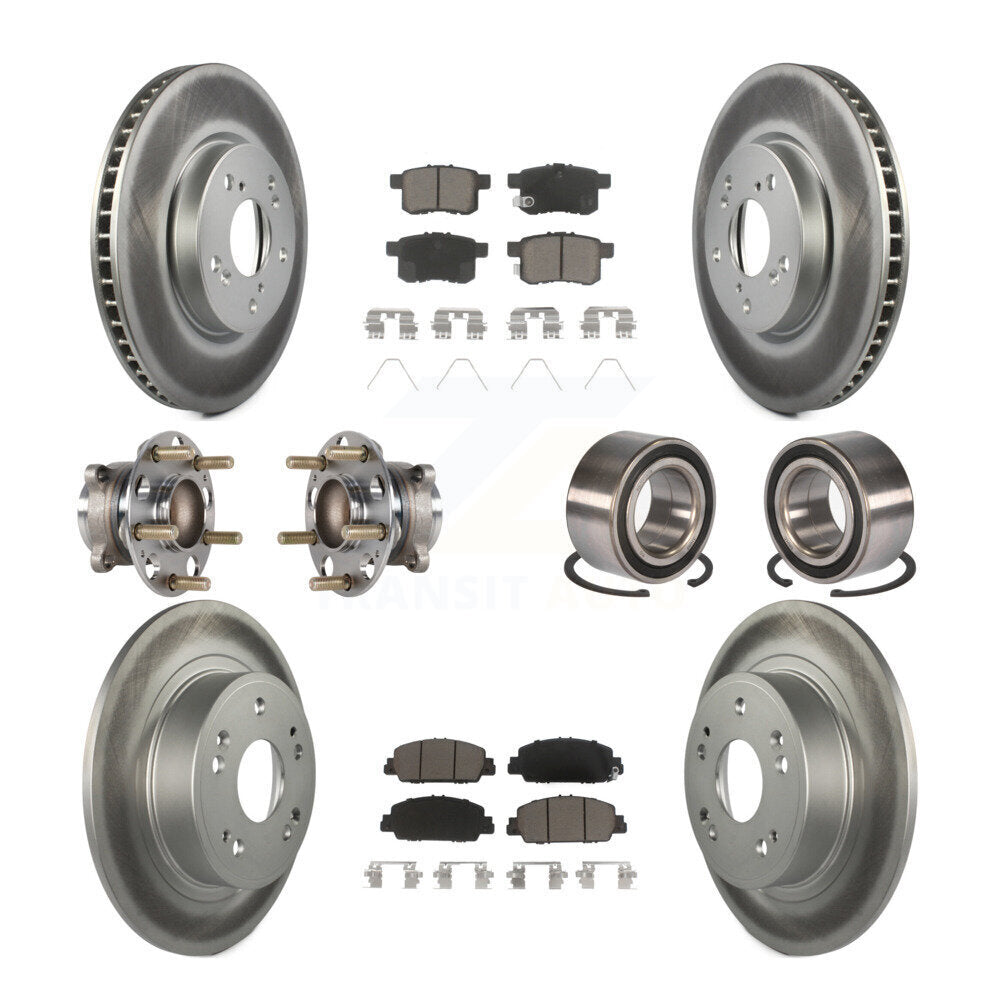 Hub Bearing Coated Disc Brake Rotor & Pad Front Rear Kit (10Pc) For Honda Accord