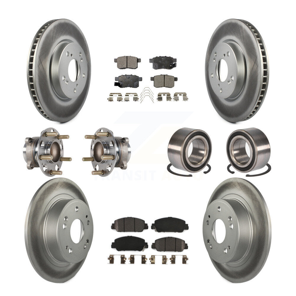 Hub Bearing Coated Disc Brake Rotor & Pad Front Rear Kit (10Pc) For Honda Accord