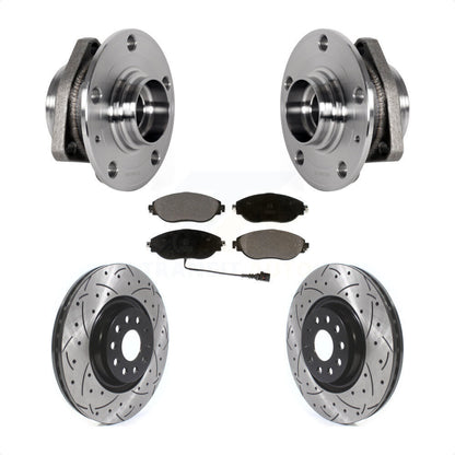 Hub Bearing Assembly Coated Drilled Slot Brake Rotor & Pad Front Kit For Audi S3