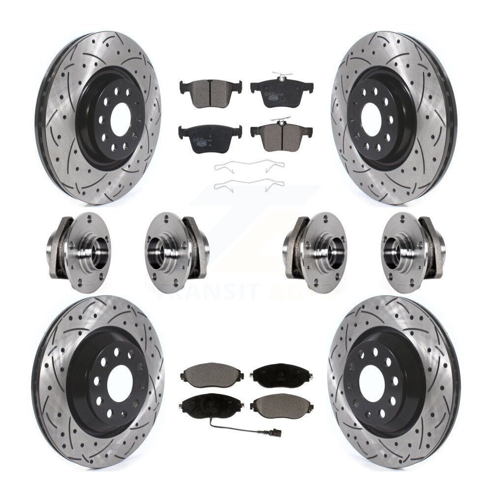 Hub Bearings Coated Disc Brake Rotors And Pads Front Rear Kit (10Pc) For Audi S3