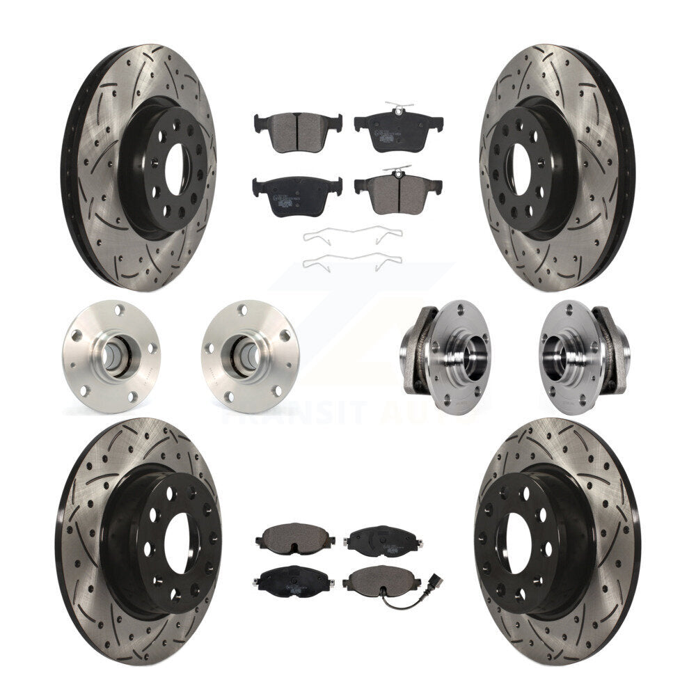 Hub Bearing Coated Brake Rotor & Pad Front Rear Kit (10Pc) For Audi A3 Sportback
