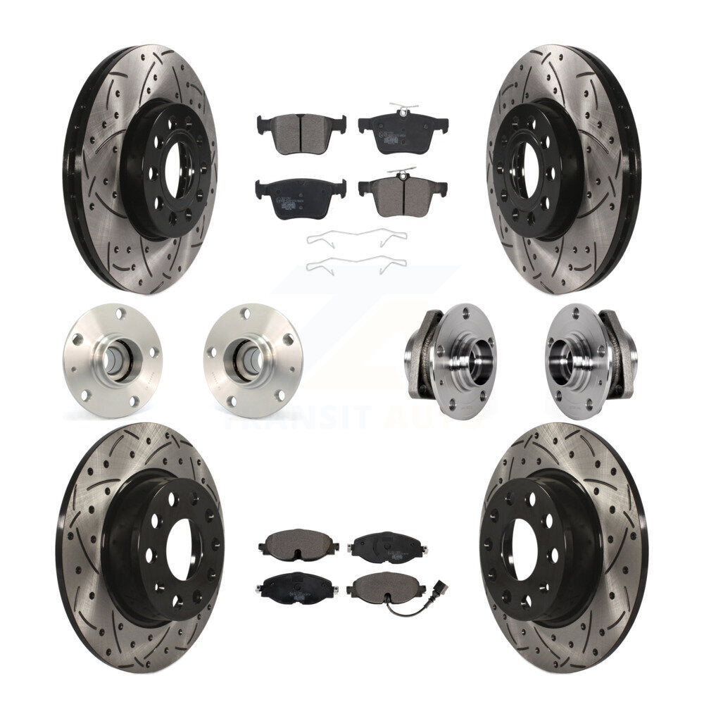 Hub Bearing Coated Brake Rotor & Pad Front Rear Kit (10Pc) For 2016 Audi A3 2.0L