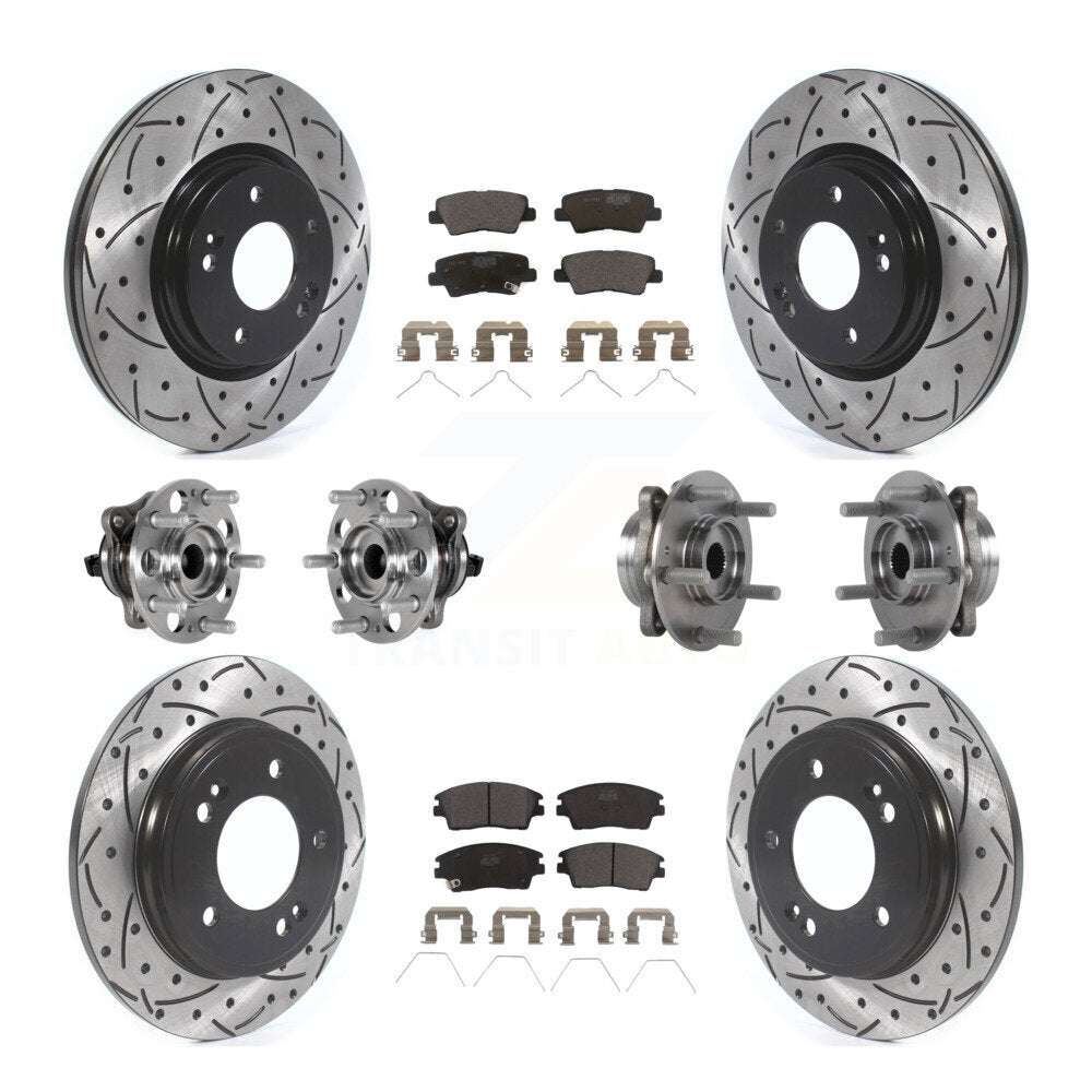 Hub Bearing Coat Brake Rotor Pads Front Rear Kit (10Pc) For Hyundai Elantra 1.6L