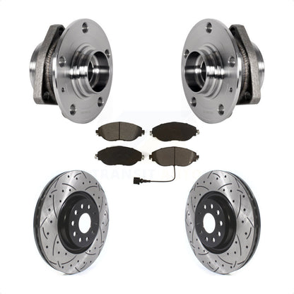 Hub Bearing Assembly Coated Drilled Slot Brake Rotor & Pad Front Kit For Audi S3