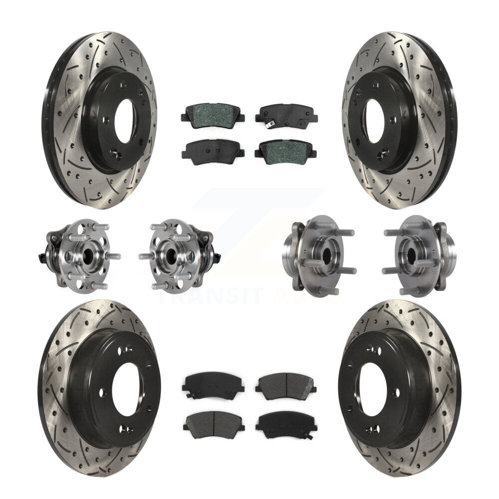 Hub Bearing Coat Brake Rotor Pads Front Rear Kit (10Pc) For Hyundai Elantra 2.0L