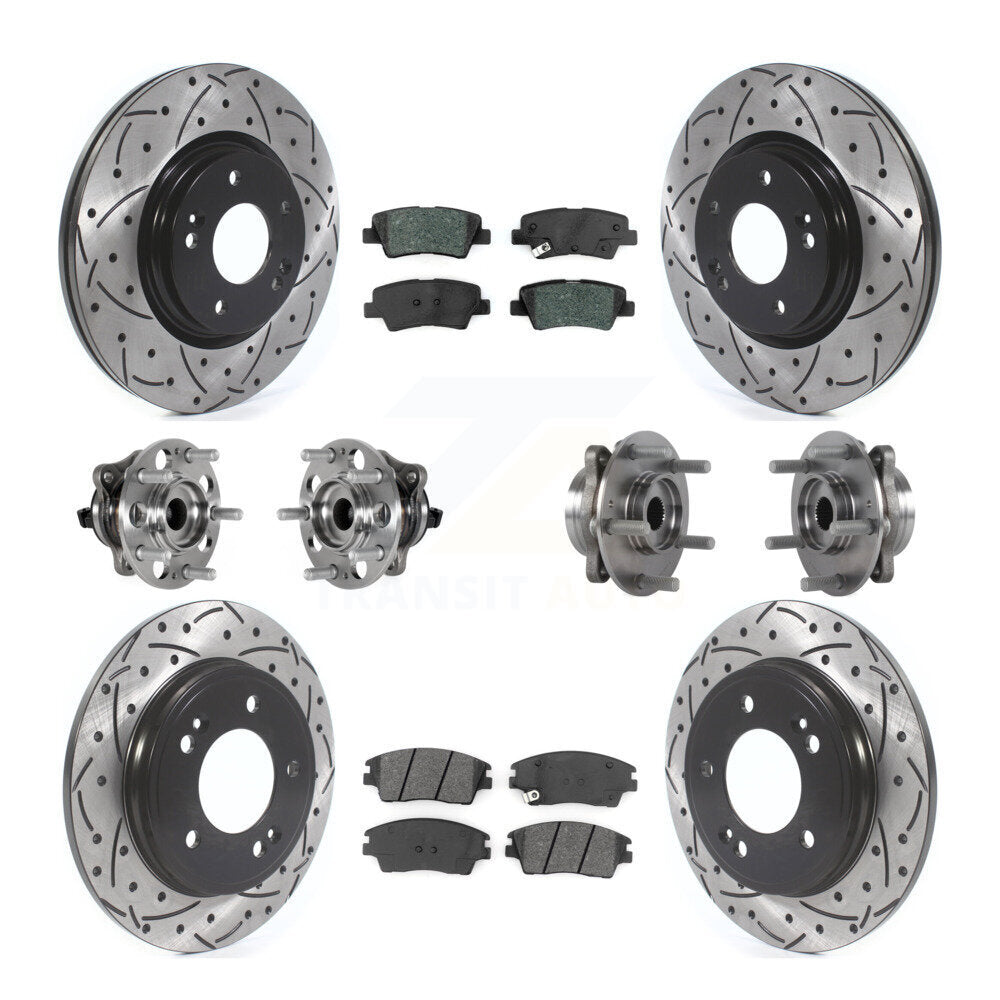 Hub Bearing Coat Brake Rotor Pads Front Rear Kit (10Pc) For Hyundai Elantra 1.6L