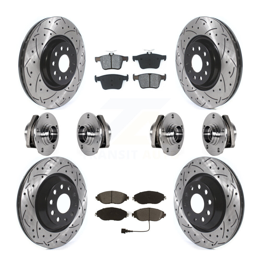 Hub Bearings Coated Disc Brake Rotors And Pads Front Rear Kit (10Pc) For Audi S3