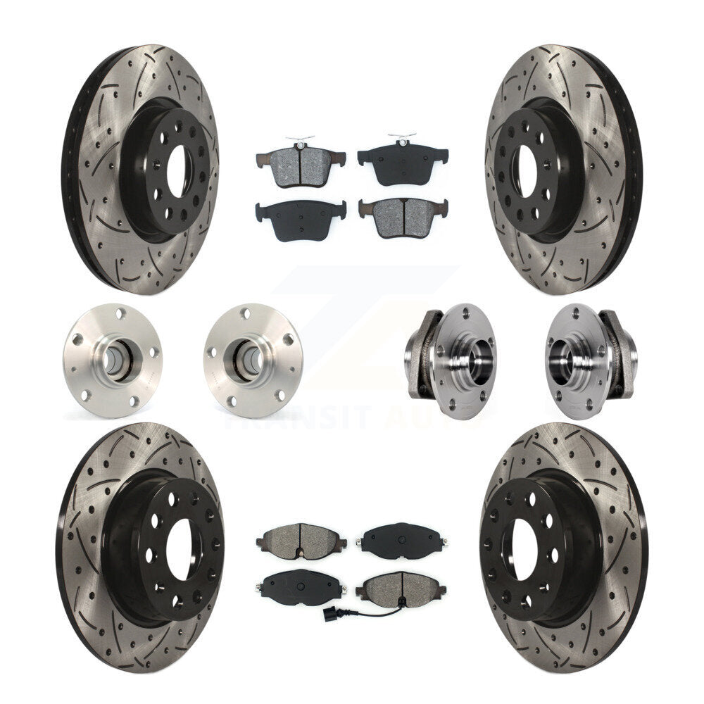 Hub Bearing Coated Brake Rotor & Pad Front Rear Kit (10Pc) For Audi A3 Sportback
