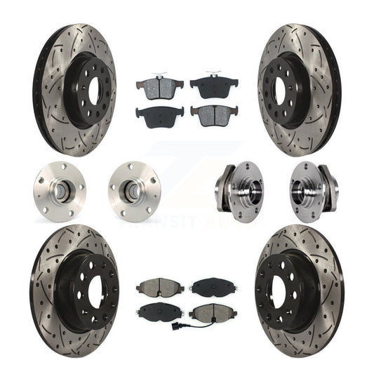 Hub Bearing Coated Brake Rotor & Pad Front Rear Kit (10Pc) For Audi A3 Sportback