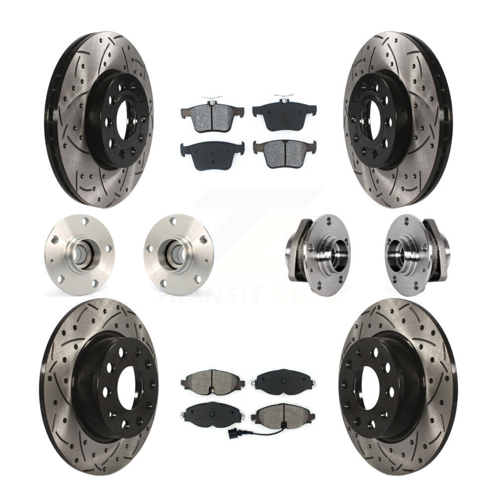 Hub Bearing Coated Brake Rotor & Pad Front Rear Kit (10Pc) For 2016 Audi A3 2.0L
