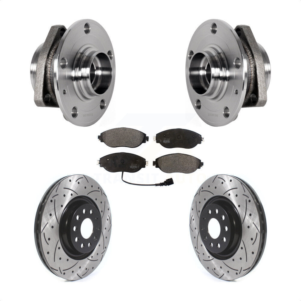 Hub Bearing Assembly Coated Drilled Slot Brake Rotor & Pad Front Kit For Audi S3