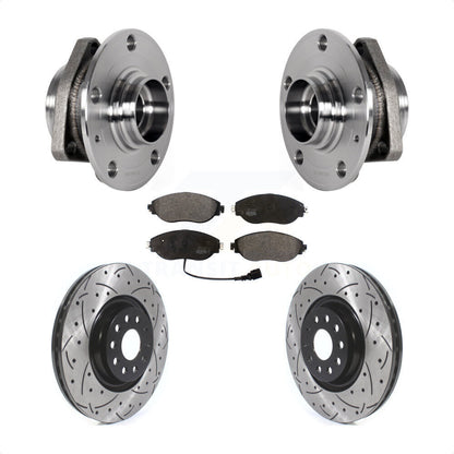 Hub Bearing Assembly Coated Drilled Slot Brake Rotor & Pad Front Kit For Audi S3