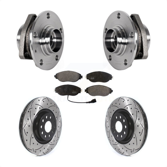 Hub Bearing Assembly Coated Drilled Slot Brake Rotor & Pad Front Kit For Audi S3