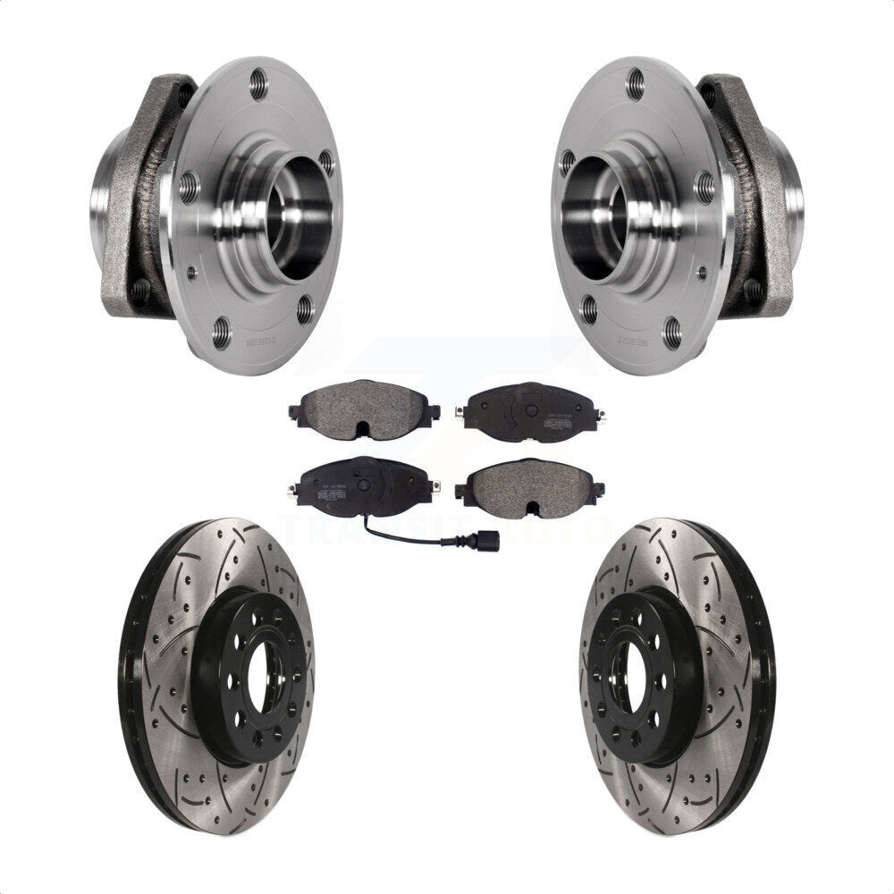 Hub Bearing Assembly Drill Slot Brake Rotor Pads Front Kit For 2016 Audi A3 2.0L