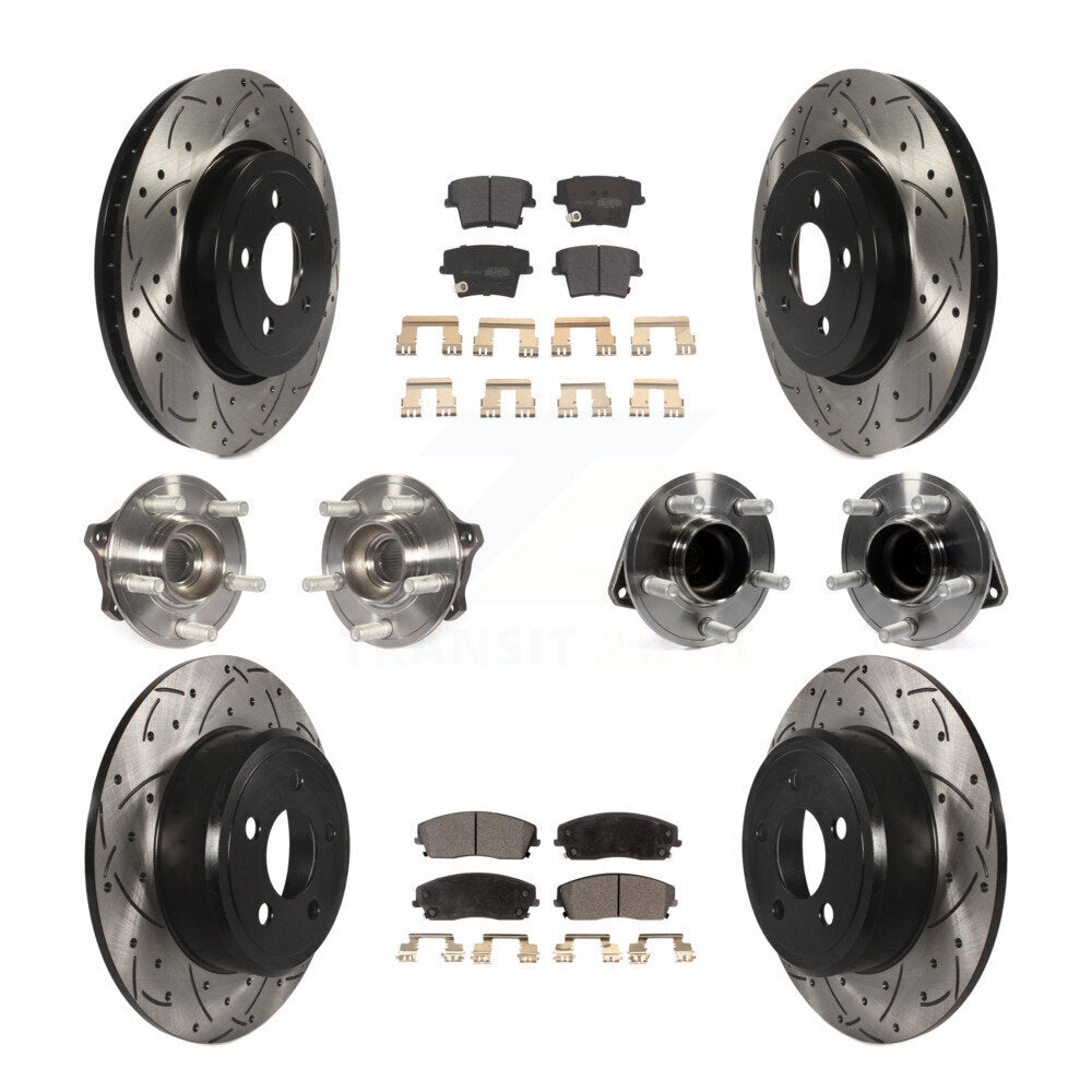 Hub Bearing Coated Disc Brake Rotor Pads Front Rear Kit (10Pc) For Dodge Charger
