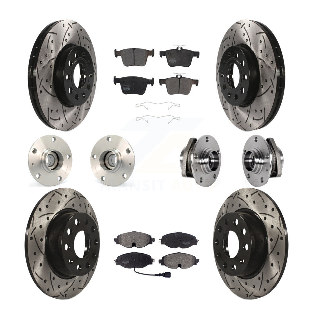 Hub Bearing Coated Brake Rotor & Pad Front Rear Kit (10Pc) For 2016 Audi A3 2.0L