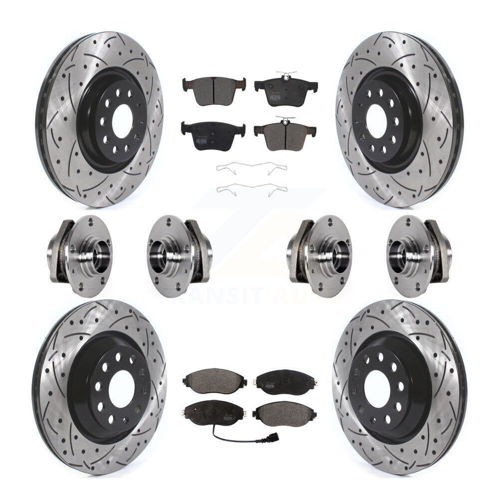 Hub Bearings Coated Disc Brake Rotors And Pads Front Rear Kit (10Pc) For Audi S3
