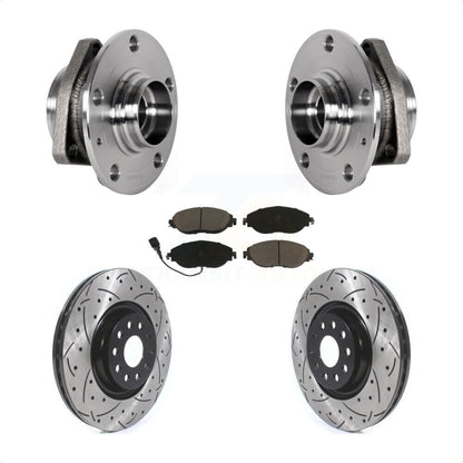 Hub Bearing Assembly Coated Drilled Slot Brake Rotor & Pad Front Kit For Audi S3