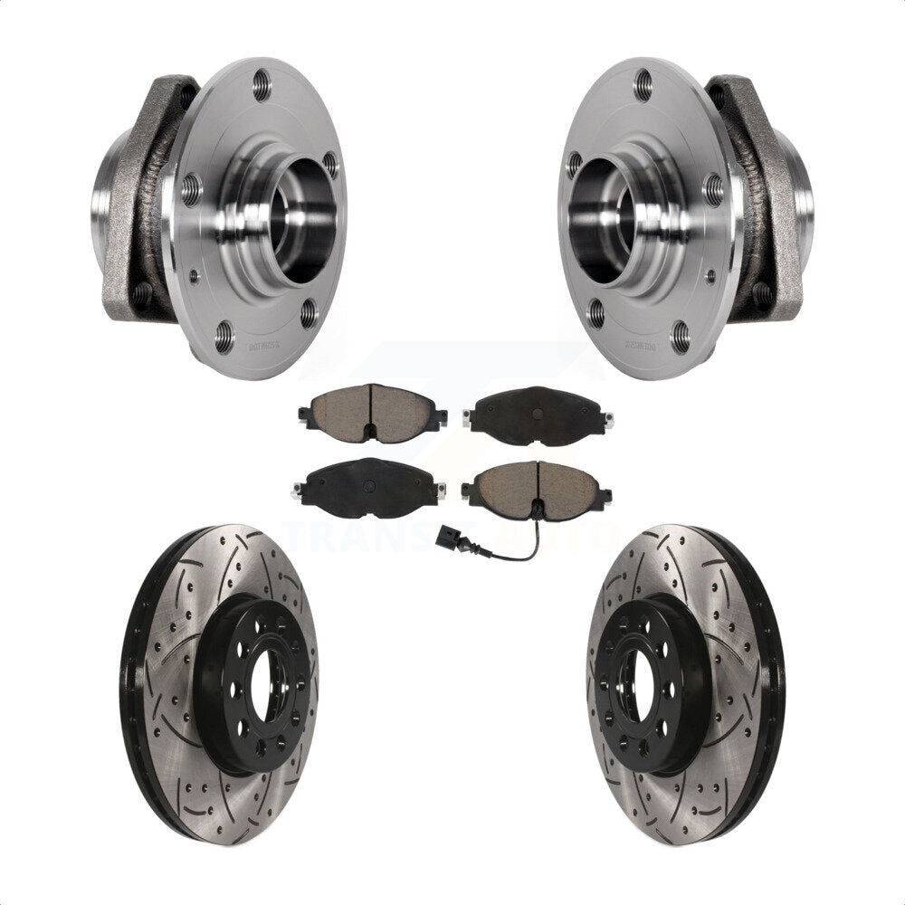 Hub Bearing Assembly Drill Slot Brake Rotor Pads Front Kit For 2016 Audi A3 2.0L
