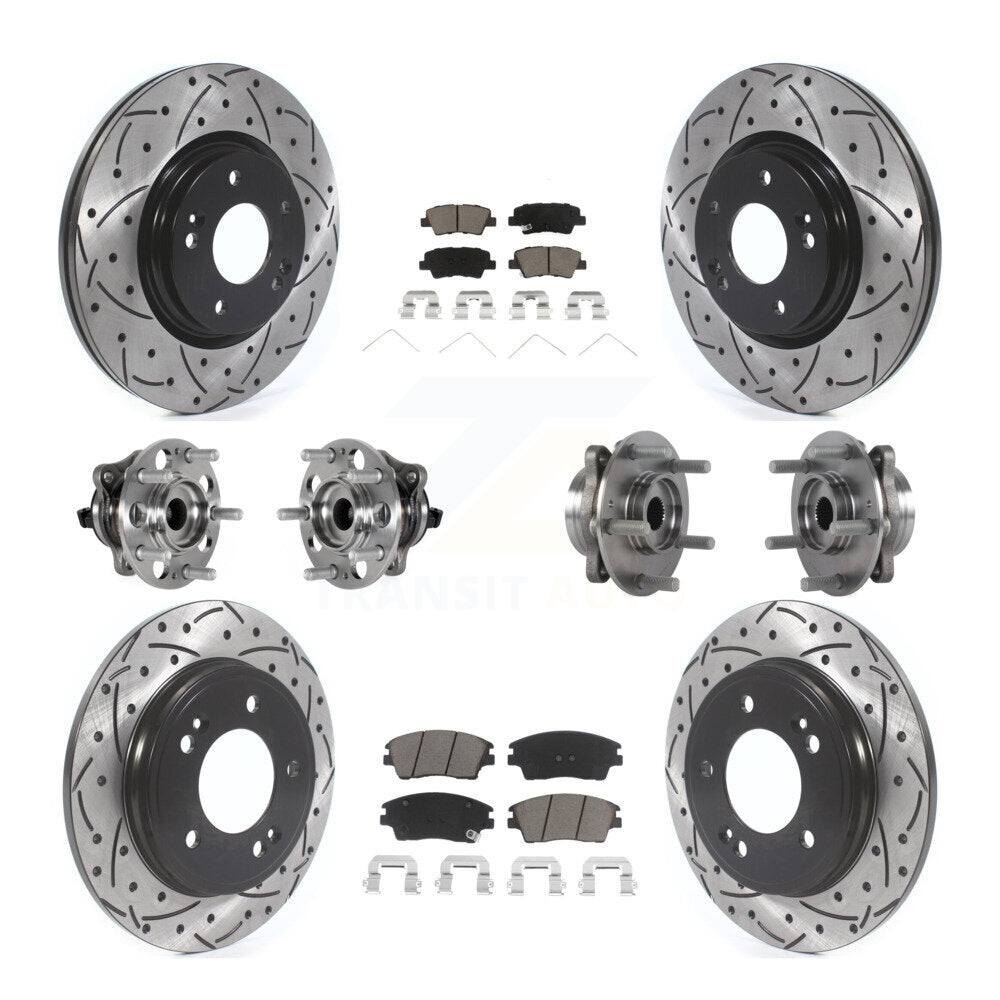 Hub Bearing Coat Brake Rotor Pads Front Rear Kit (10Pc) For Hyundai Elantra 1.6L