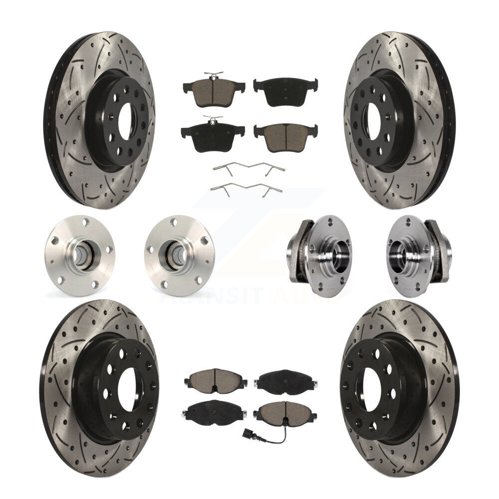 Hub Bearing Coated Brake Rotor & Pad Front Rear Kit (10Pc) For Audi A3 Sportback
