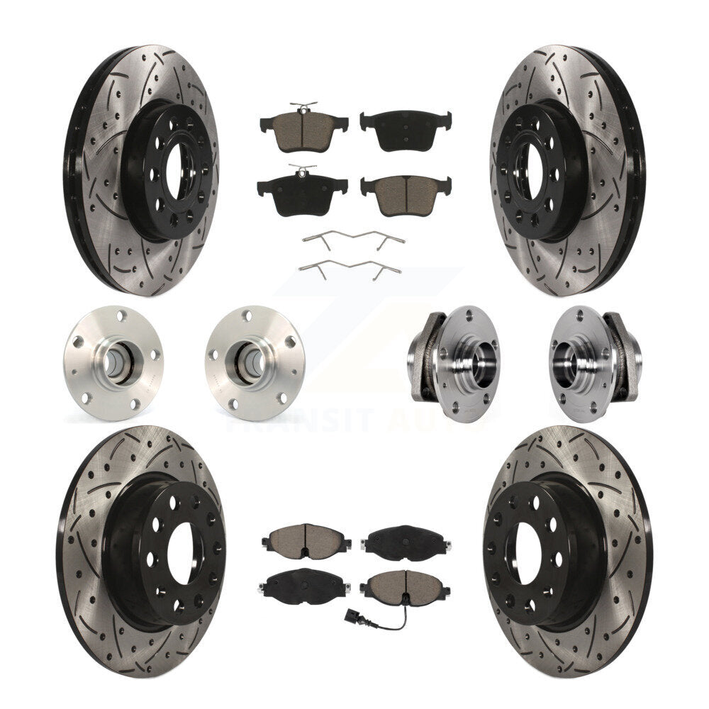 Hub Bearing Coated Brake Rotor & Pad Front Rear Kit (10Pc) For 2016 Audi A3 2.0L