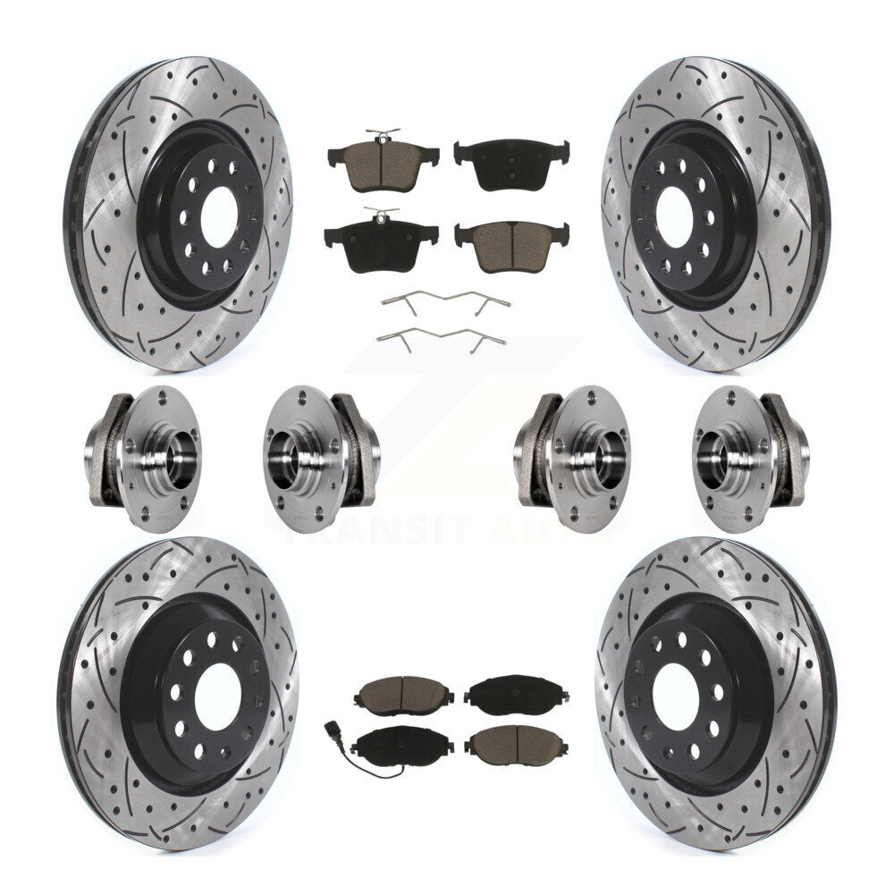 Hub Bearings Coated Disc Brake Rotors And Pads Front Rear Kit (10Pc) For Audi S3