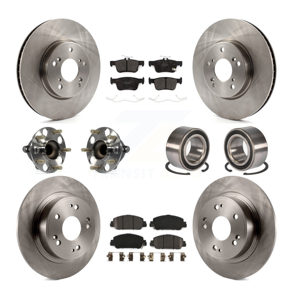Hub Bearings Disc Brake Rotors And Pads Front Rear Kit (10Pc) For Honda Accord