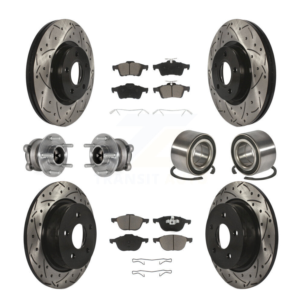 Hub Bearing Coated Brake Rotor & Pad Front Rear Kit (10Pc) For Ford Escape C-Max