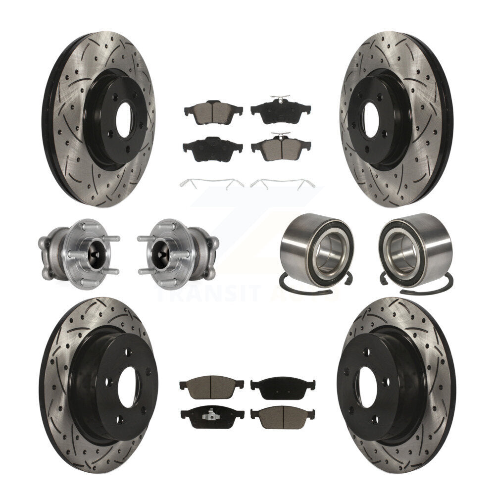 Hub Bearing Coated Disc Brake Rotor & Pads Front Rear Kit (10Pc) For Ford Escape