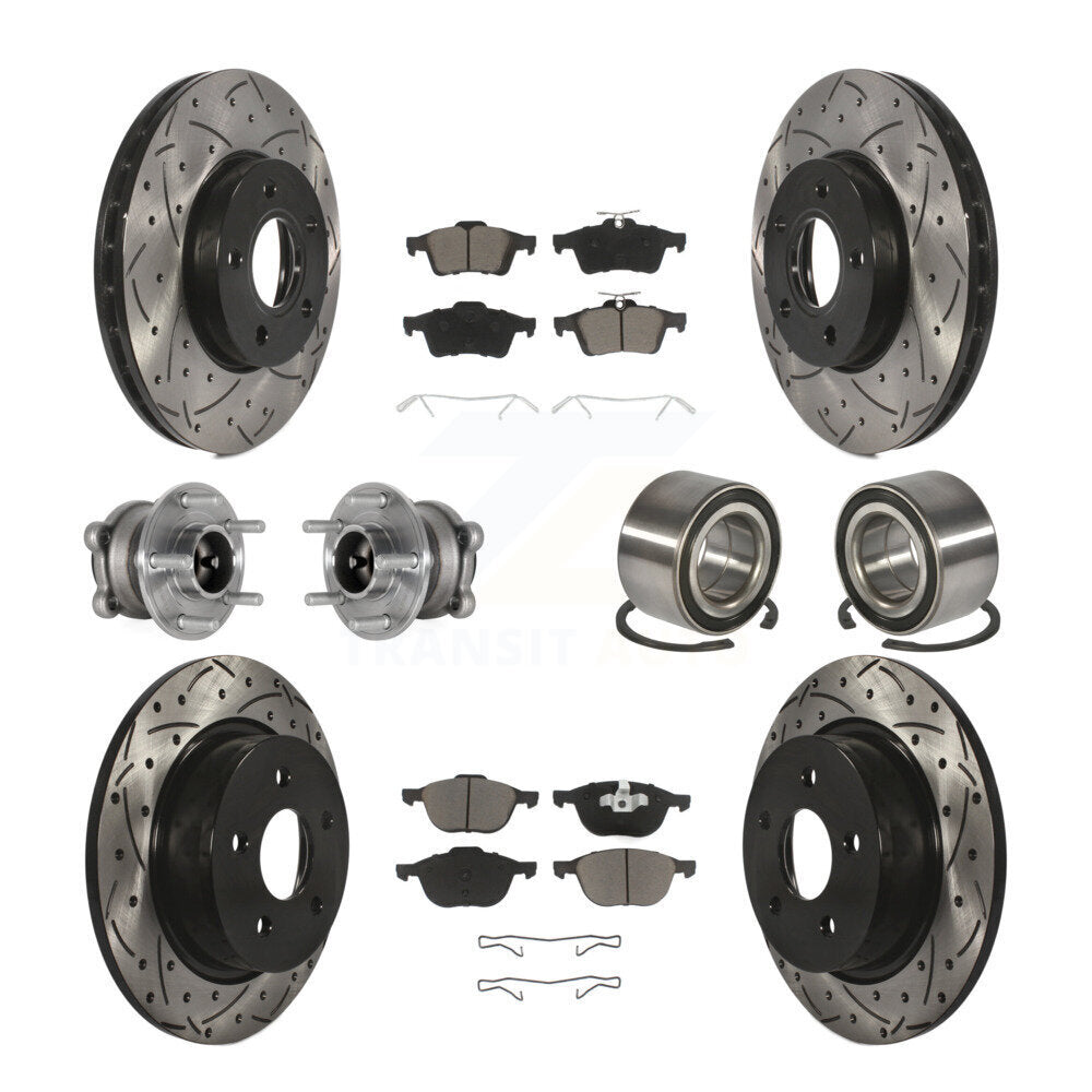 Hub Bearing Coated Disc Brake Rotor And Pad Front Rear Kit (10Pc) For Ford C-Max