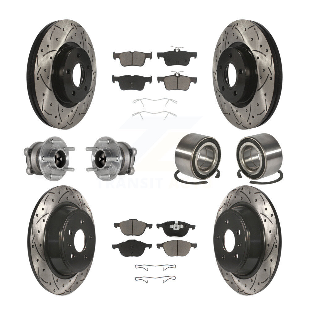 Hub Bearing Coated Disc Brake Rotor & Pads Front Rear Kit (10Pc) For Ford Escape