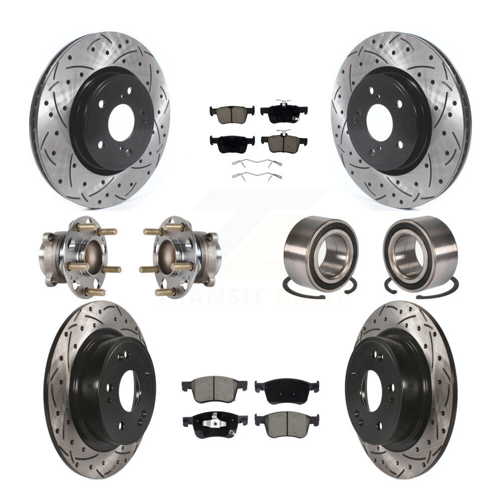 Hub Bearing Coated Disc Brake Rotor & Pad Front Rear Kit (10Pc) For Honda Accord