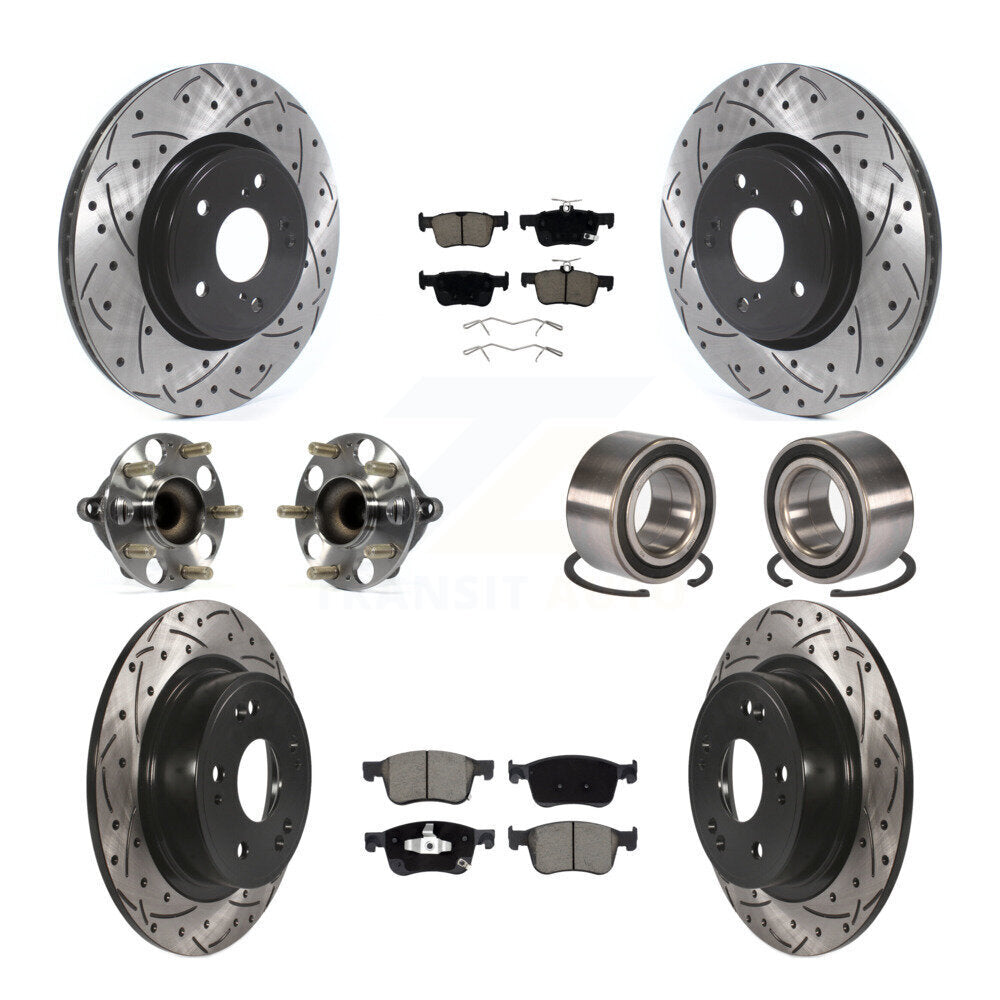 Hub Bearing Coated Disc Brake Rotor & Pad Front Rear Kit (10Pc) For Honda Accord