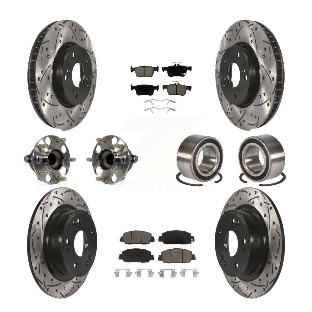 Hub Bearing Coated Disc Brake Rotor & Pad Front Rear Kit (10Pc) For Honda Accord