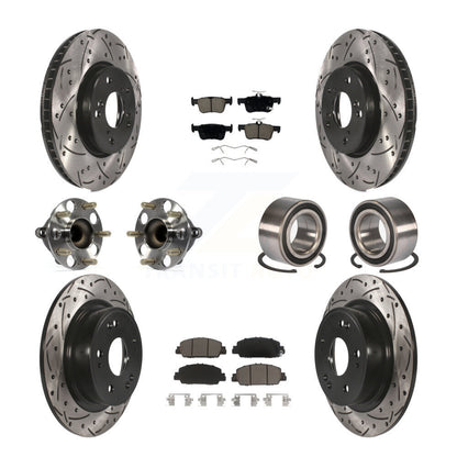 Hub Bearing Coated Disc Brake Rotor & Pad Front Rear Kit (10Pc) For Honda Accord