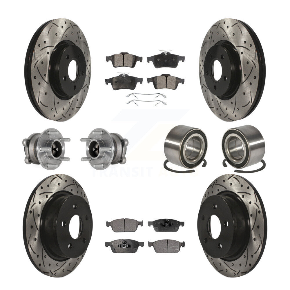 Hub Bearing Coated Disc Brake Rotor & Pads Front Rear Kit (10Pc) For Ford Escape