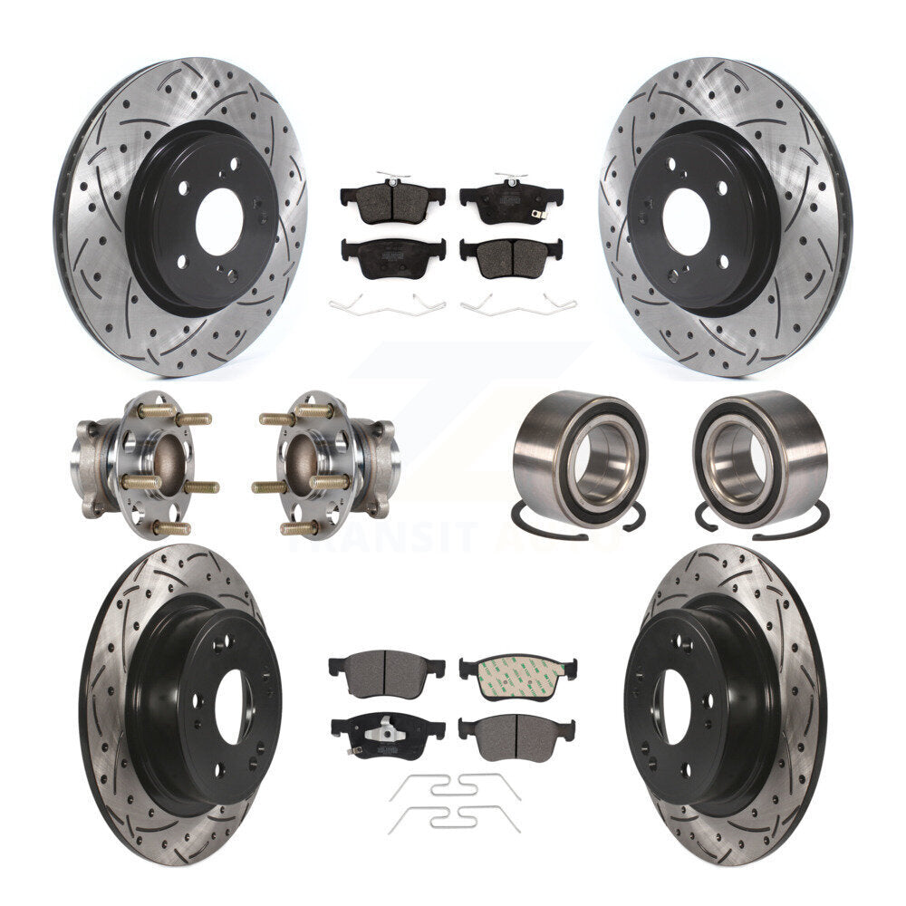 Hub Bearing Coated Disc Brake Rotor & Pad Front Rear Kit (10Pc) For Honda Accord