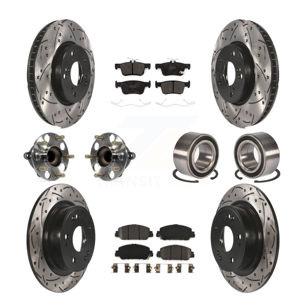 Hub Bearing Coated Disc Brake Rotor & Pad Front Rear Kit (10Pc) For Honda Accord