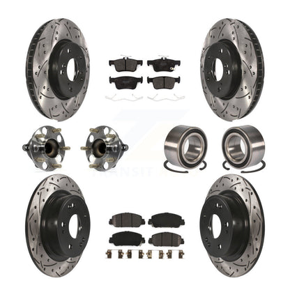 Hub Bearing Coated Disc Brake Rotor & Pad Front Rear Kit (10Pc) For Honda Accord