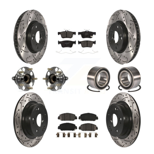 Hub Bearing Coated Disc Brake Rotor & Pad Front Rear Kit (10Pc) For Honda Accord
