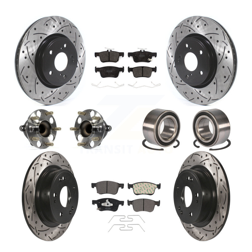 Hub Bearing Coated Disc Brake Rotor & Pad Front Rear Kit (10Pc) For Honda Accord