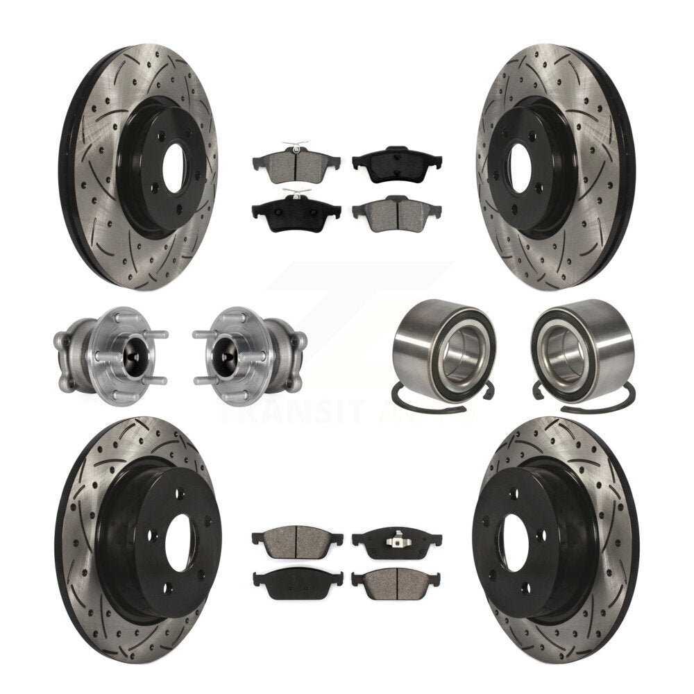 Hub Bearing Coated Disc Brake Rotor & Pads Front Rear Kit (10Pc) For Ford Escape