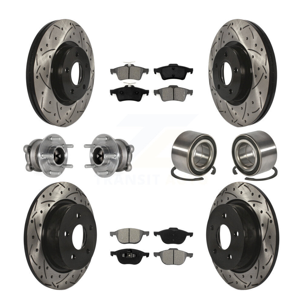 Hub Bearing Coated Brake Rotor & Pad Front Rear Kit (10Pc) For Ford Escape C-Max