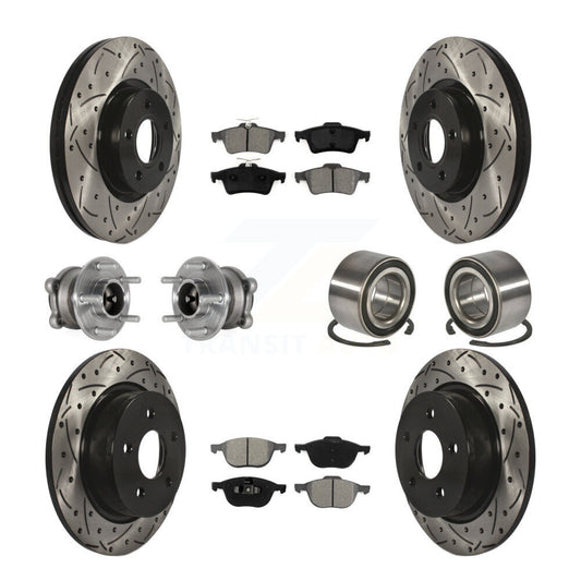 Hub Bearing Coated Brake Rotor & Pad Front Rear Kit (10Pc) For Ford Escape C-Max